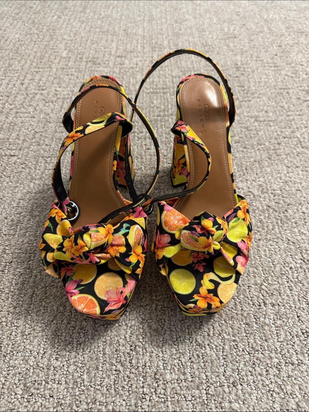 ASOS Black Floral Citrus Knot Slingback Platform Heels